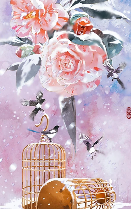 富有中国风特色花卉的油墨画手机壁纸