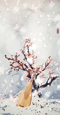 富有中国风特色花卉的油墨画手机壁纸