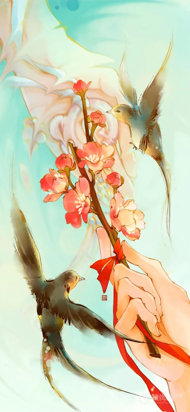 富有中国风特色花卉的油墨画手机壁纸