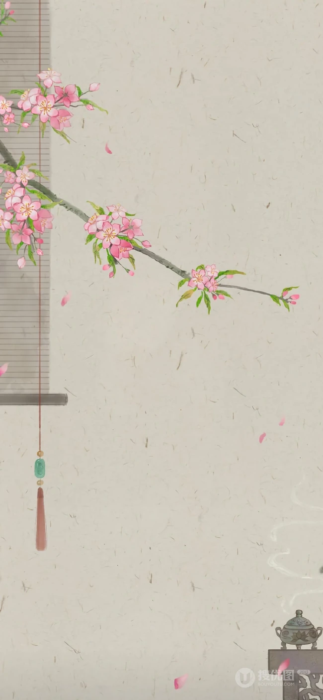 富有中国风特色花卉的油墨画手机壁纸