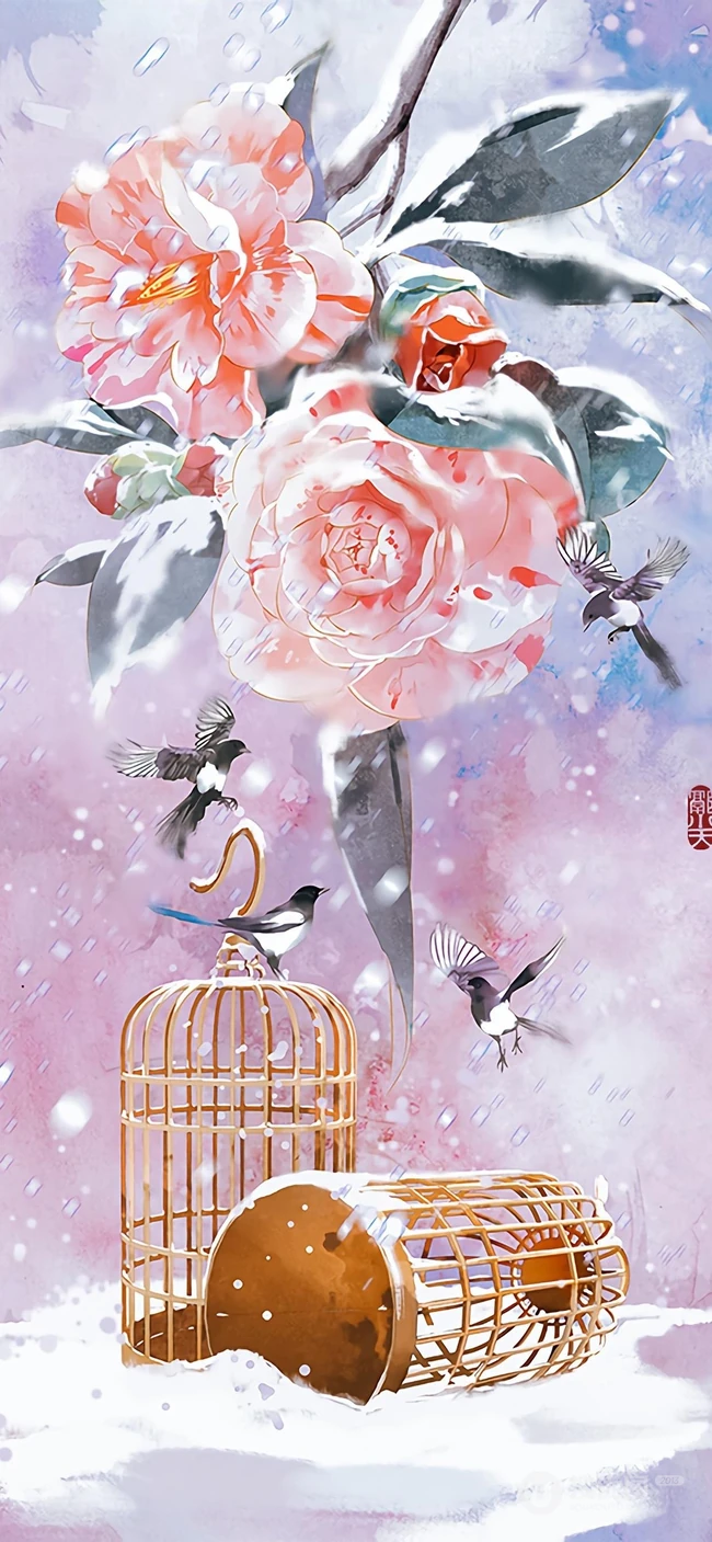 富有中国风特色花卉的油墨画手机壁纸