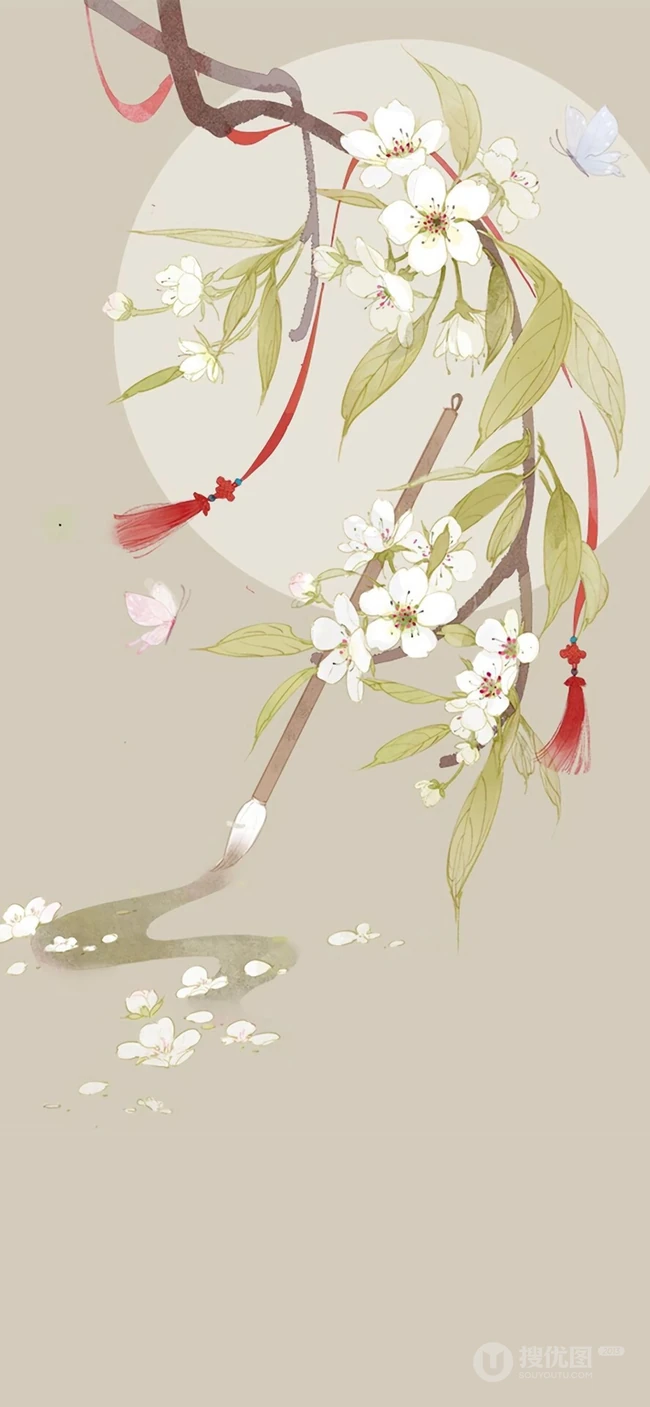 富有中国风特色花卉的油墨画手机壁纸