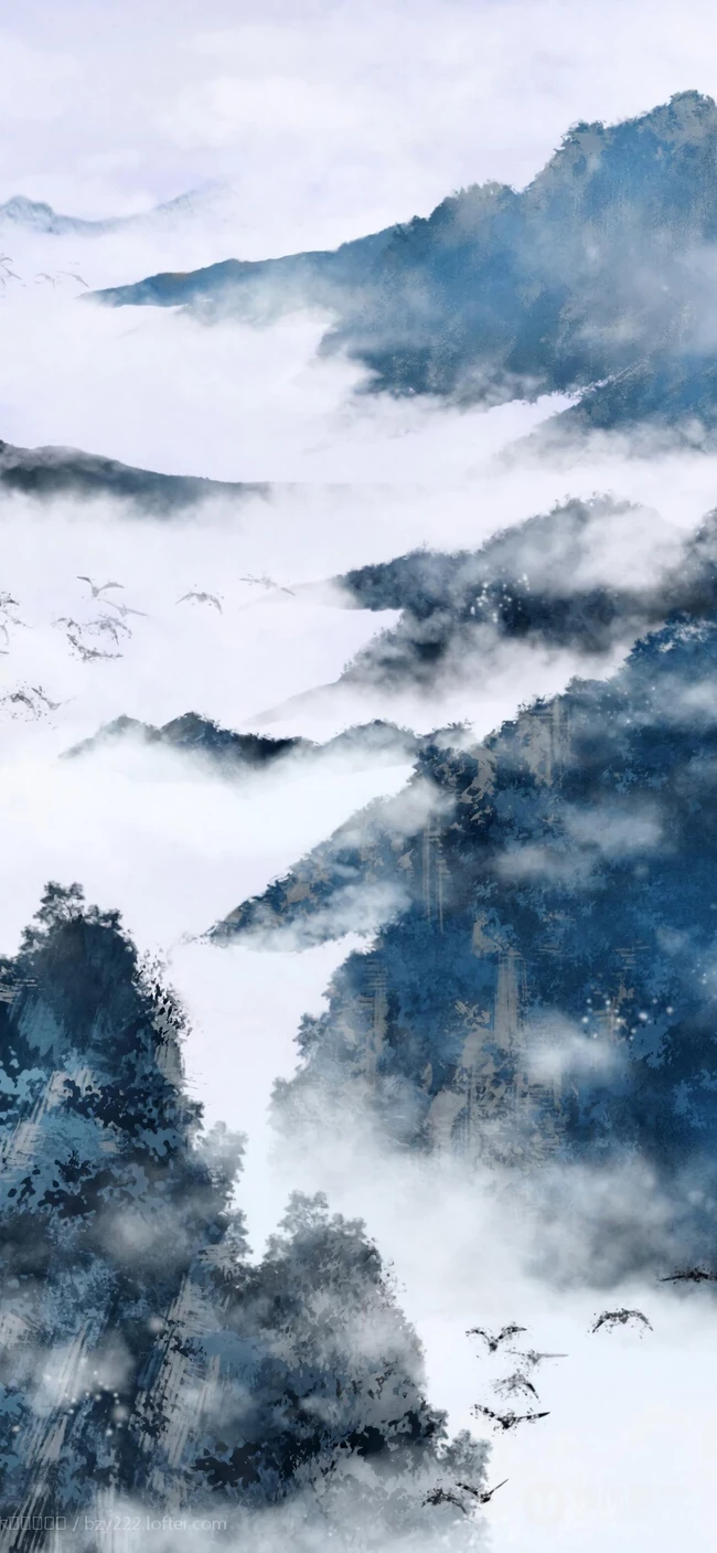 中国风毛笔画大好河山，传统花卉唯美油墨手机壁纸