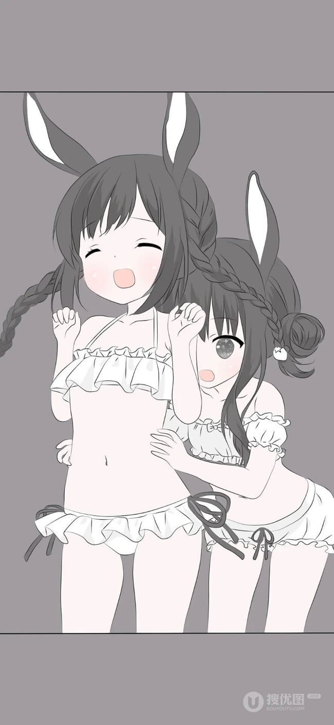 有线条感手绘的灰色动漫女孩手机壁纸
