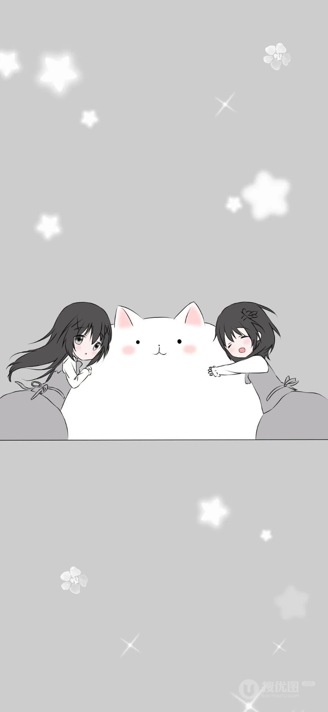 有线条感手绘的灰色动漫女孩手机壁纸