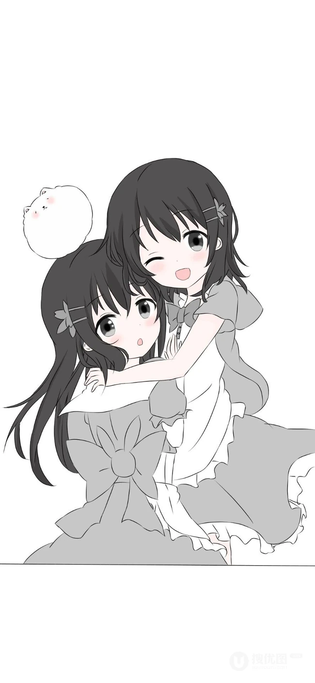 有线条感手绘的灰色动漫女孩手机壁纸
