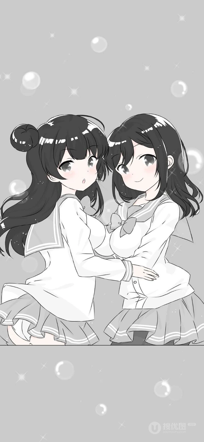有线条感手绘的灰色动漫女孩手机壁纸