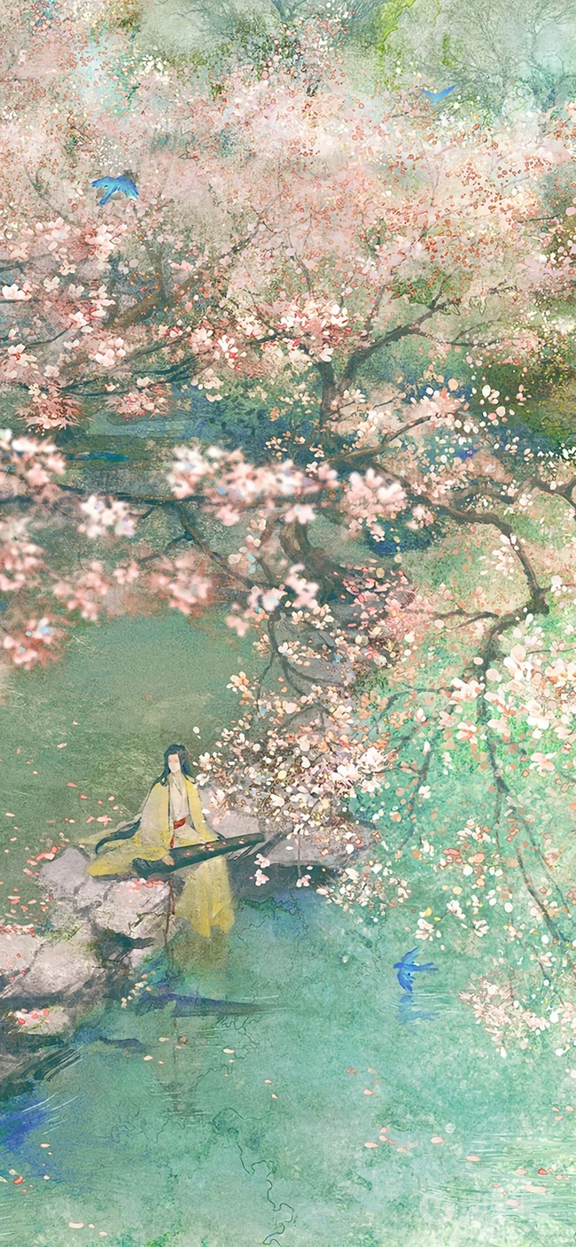古风油墨梅花古筝文雅的手机壁纸
