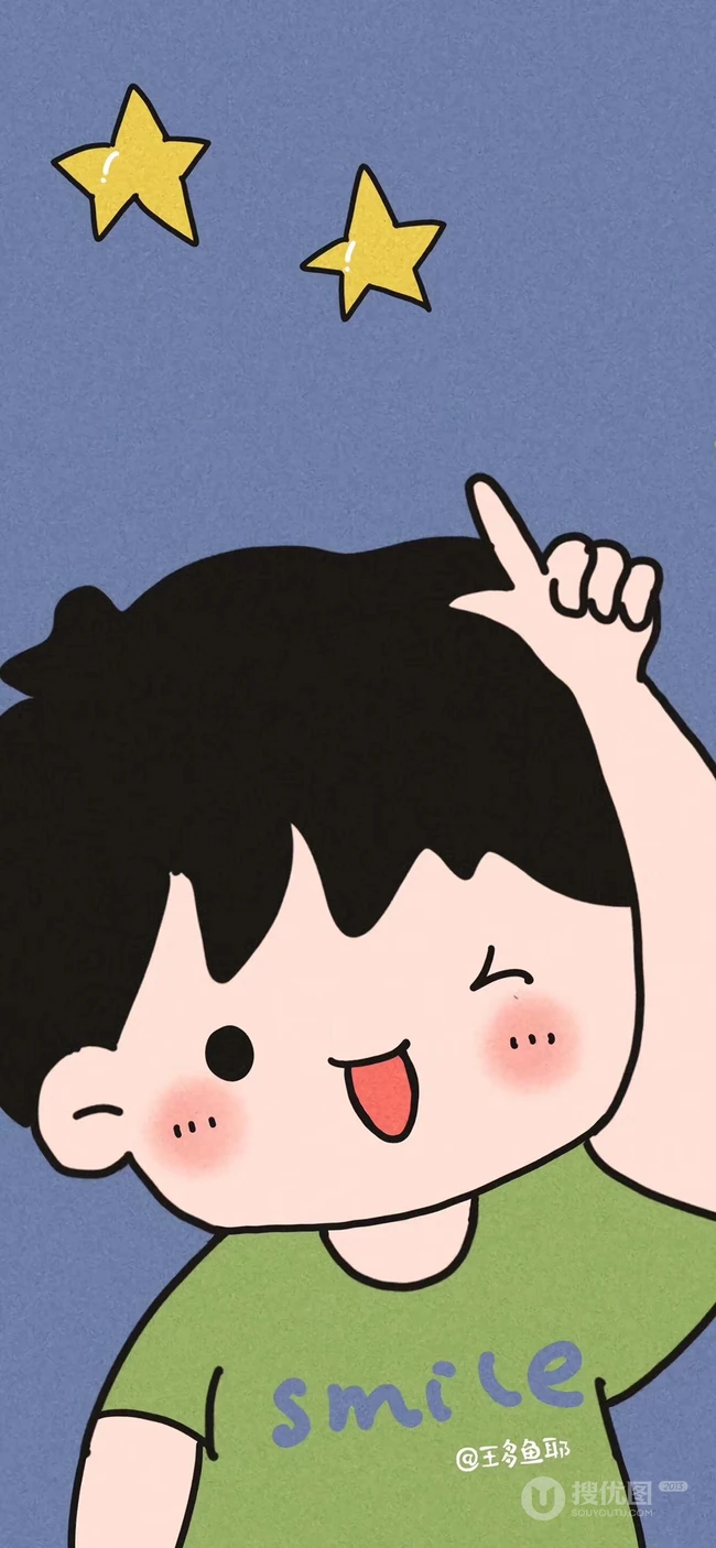 可爱的手绘线条卡通小男孩小女孩情侣手机壁纸一对