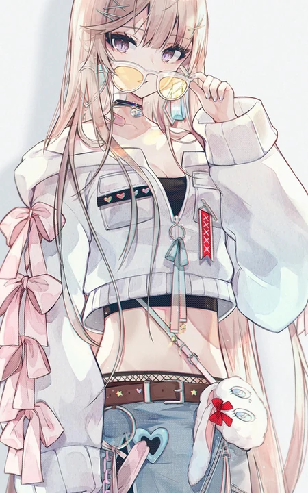 戴眼镜潮流嘻哈装扮的动漫少女手机壁纸