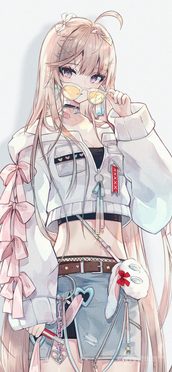 戴眼镜潮流嘻哈装扮的动漫少女手机壁纸