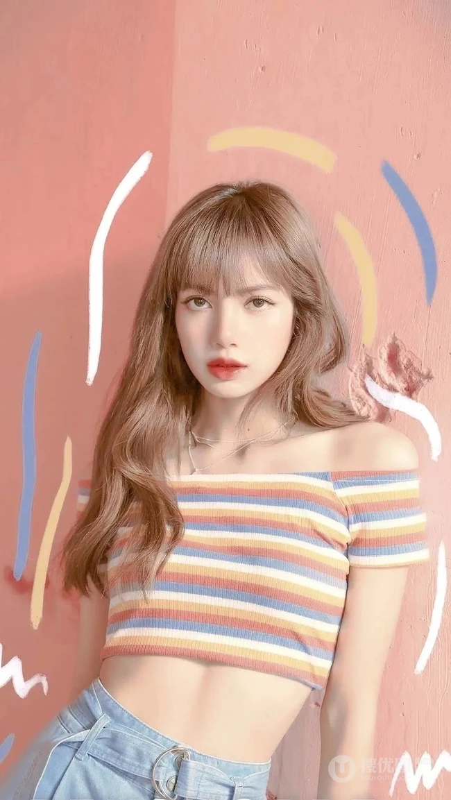 棕色发色穿牛仔裙的长发美女手机壁纸图片