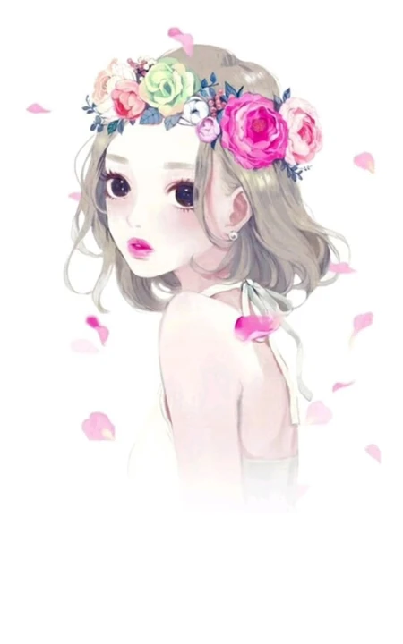 手绘头戴花环的大眼动漫少女手机壁纸