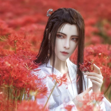 古风美过满地红花的古风美男子头像
