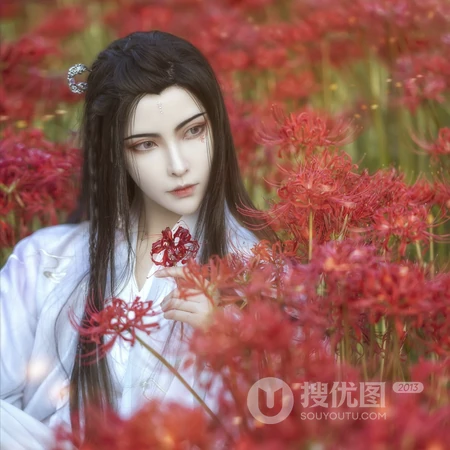 古风美过满地红花的古风美男子头像