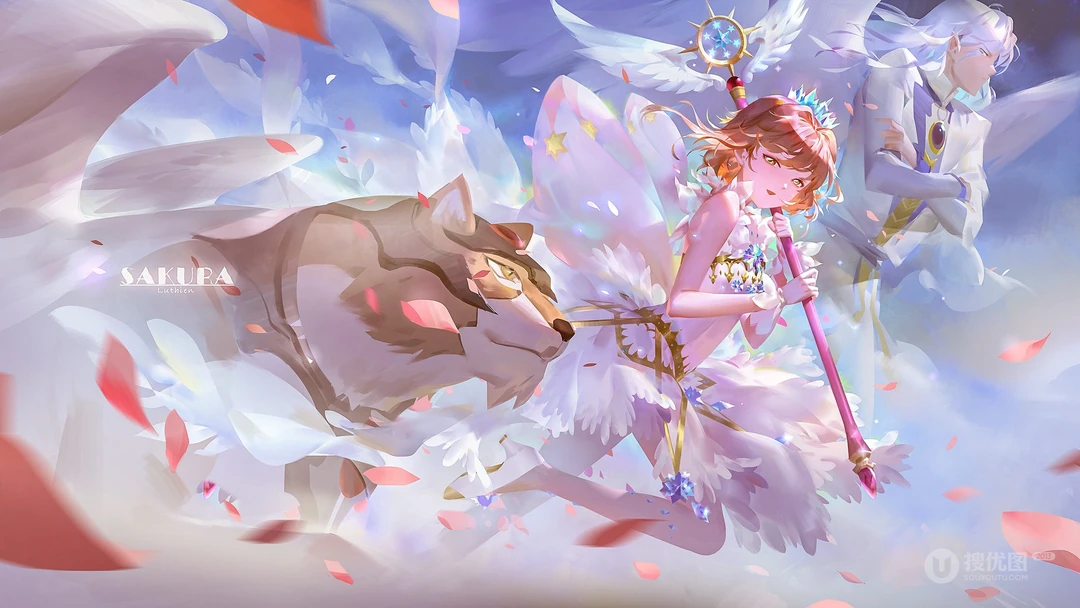 二次元仙女&ldquo;木之本樱&rdquo;和他的宠物狗炫彩壁纸，画风太美了