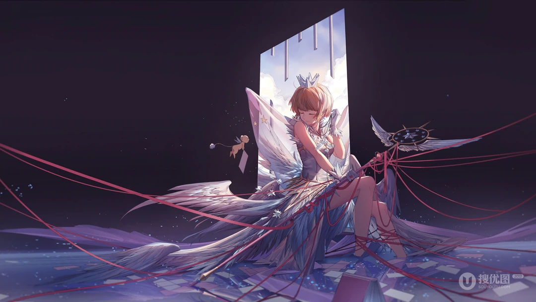 二次元仙女&ldquo;木之本樱&rdquo;和他的宠物狗炫彩壁纸，画风太美了