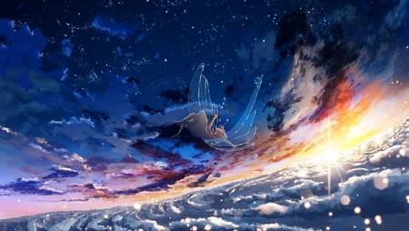 空中坠落的二次元天使唯美画面桌面背景