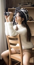 浅粉清纯牛奶肌白皙学生小妹戴头盔着短裤书房看书文艺写真图片