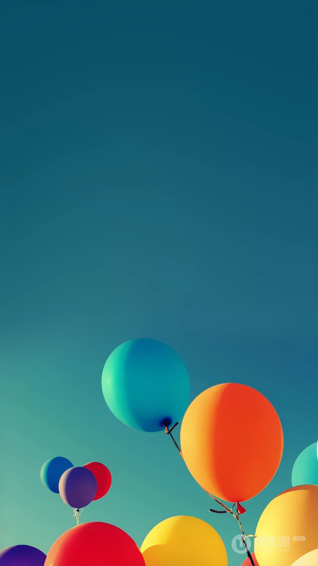飞上天空的彩色气球手机背景