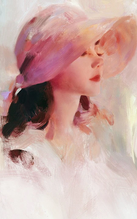 唯美的戴帽子的油画美少女手机壁纸