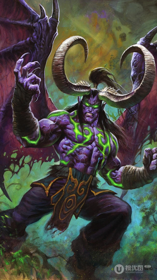 头上长角拿双刀的魔兽人物伊利丹&middot;怒风个人手机壁纸套图