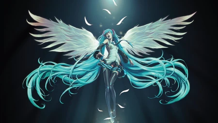 动漫二次元美少女人物初音未来的大翅膀绝美插画壁纸