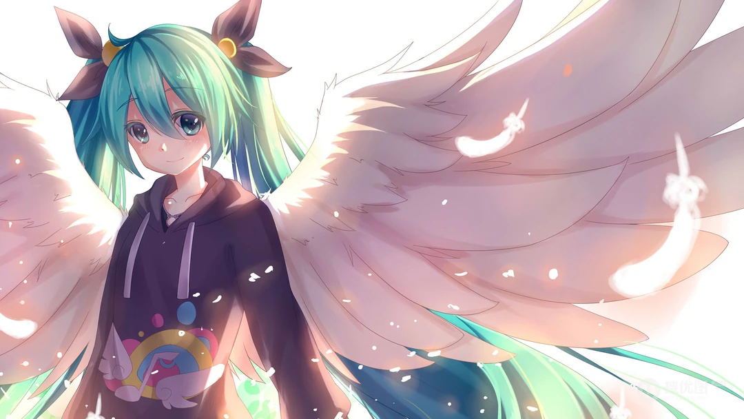 动漫二次元美少女人物初音未来的大翅膀绝美插画壁纸