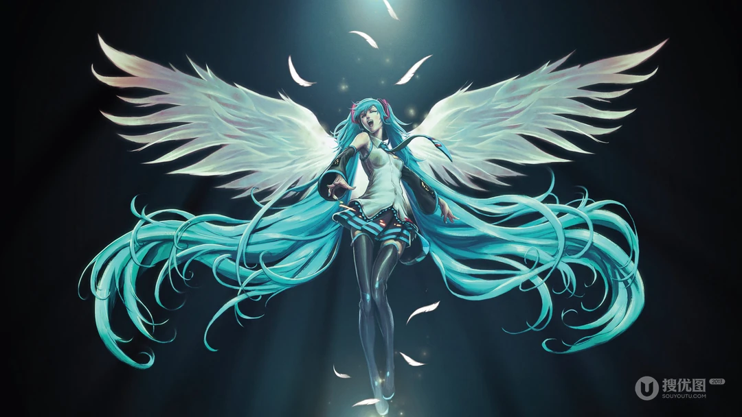 动漫二次元美少女人物初音未来的大翅膀绝美插画壁纸