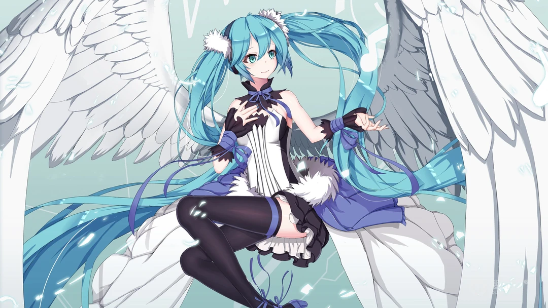 动漫二次元美少女人物初音未来的大翅膀绝美插画壁纸