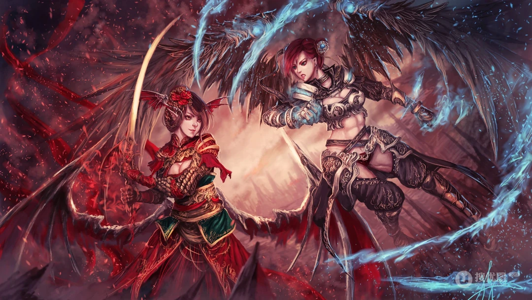 一身红衣的天使战士插画壁纸精选