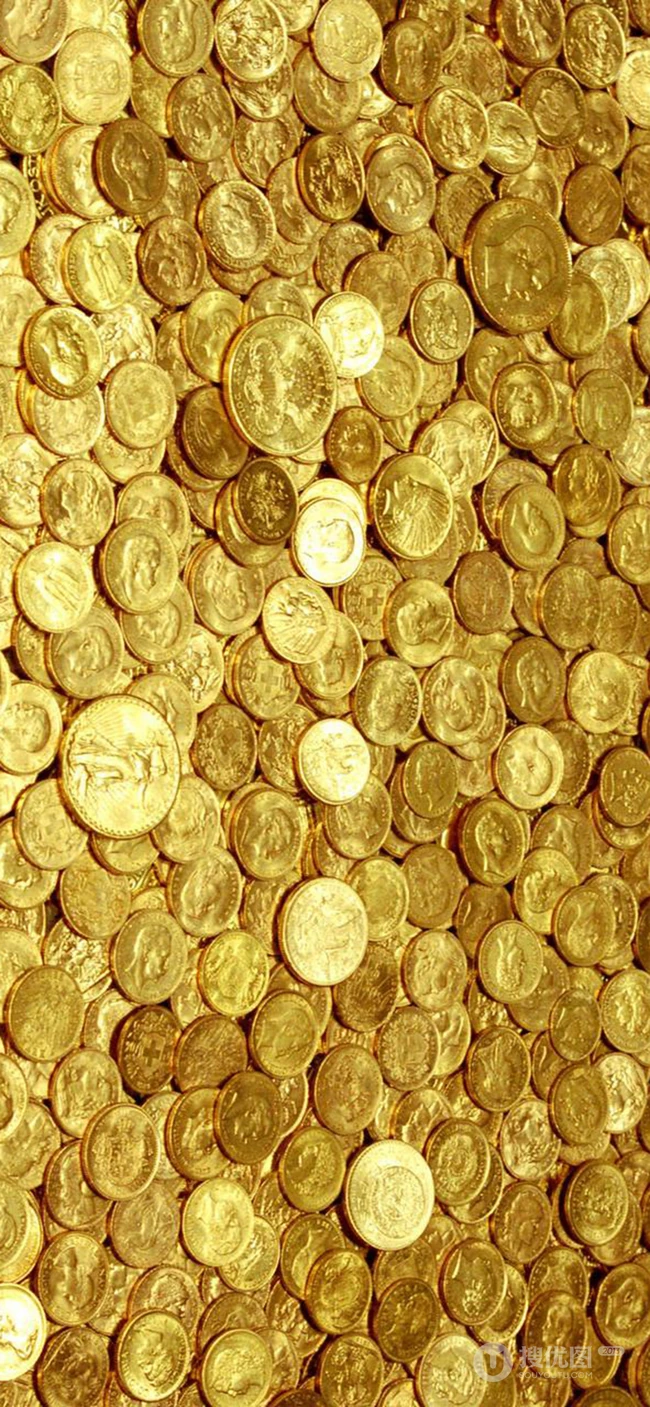 金闪闪的金条，满地的金币高清手机壁纸下载