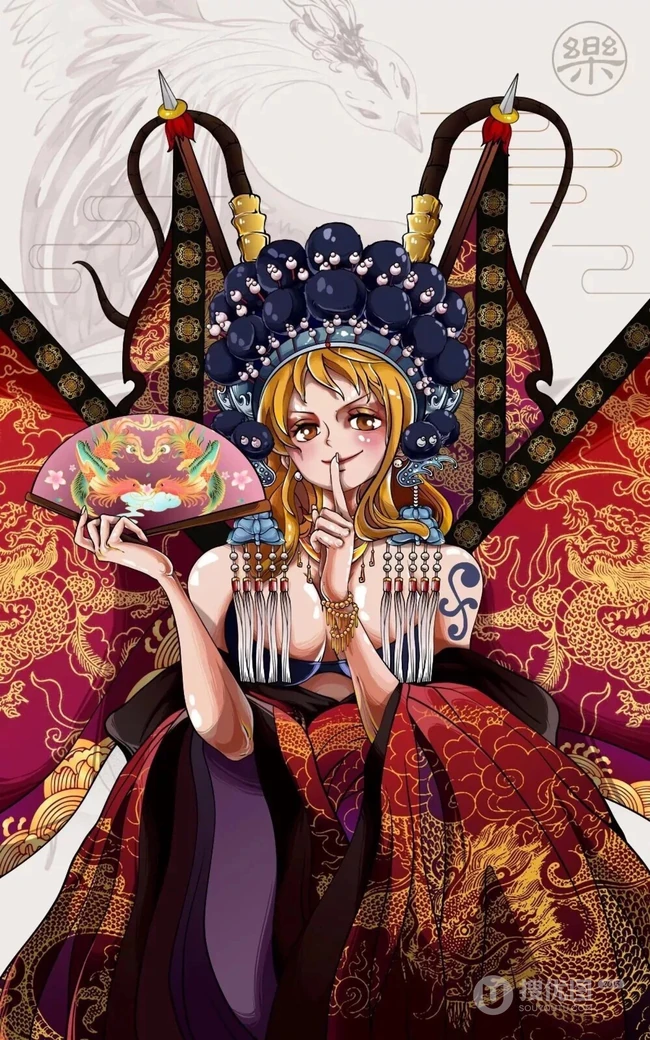 创意中国风画风海贼王角色娜美，索隆炫彩手机桌面