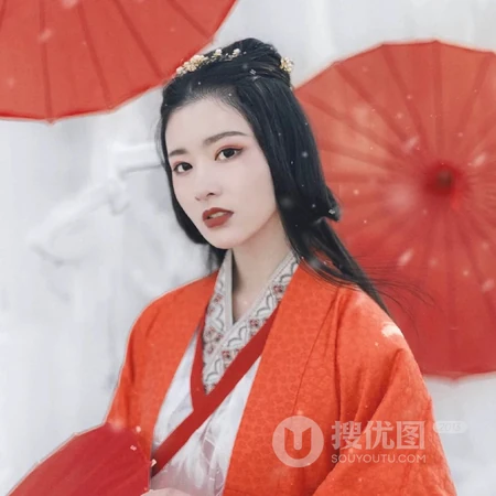 雪中受伤的红衣古风QQ女生头像，香消玉殒惹人怜