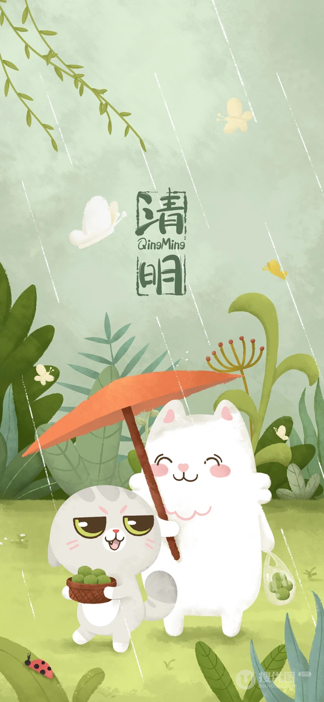 萌卡通动画小灰兔和小白兔主题二十四时节手机壁纸图片