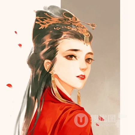 手绘唯美古风红衣女子，非常适合爱汉服文化的女生使用的古风QQ头像