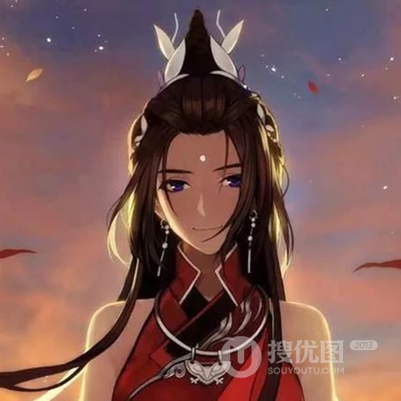 手绘唯美古风红衣女子，非常适合爱汉服文化的女生使用的古风QQ头像