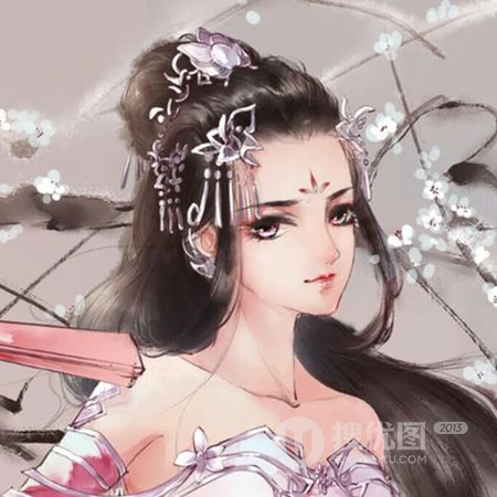 手绘唯美古风红衣女子，非常适合爱汉服文化的女生使用的古风QQ头像