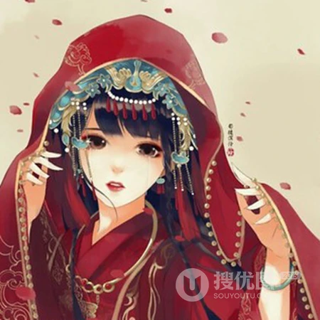 手绘唯美古风红衣女子，非常适合爱汉服文化的女生使用的古风QQ头像