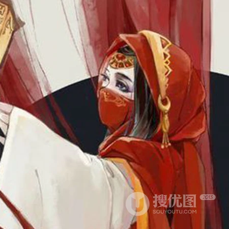 手绘唯美古风红衣女子，非常适合爱汉服文化的女生使用的古风QQ头像