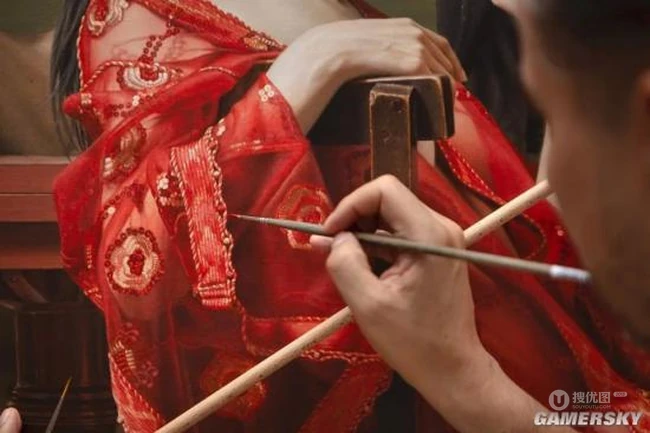 女生艺术绘画，真真假假的女生袜装肩带绘画现场图片 第2张