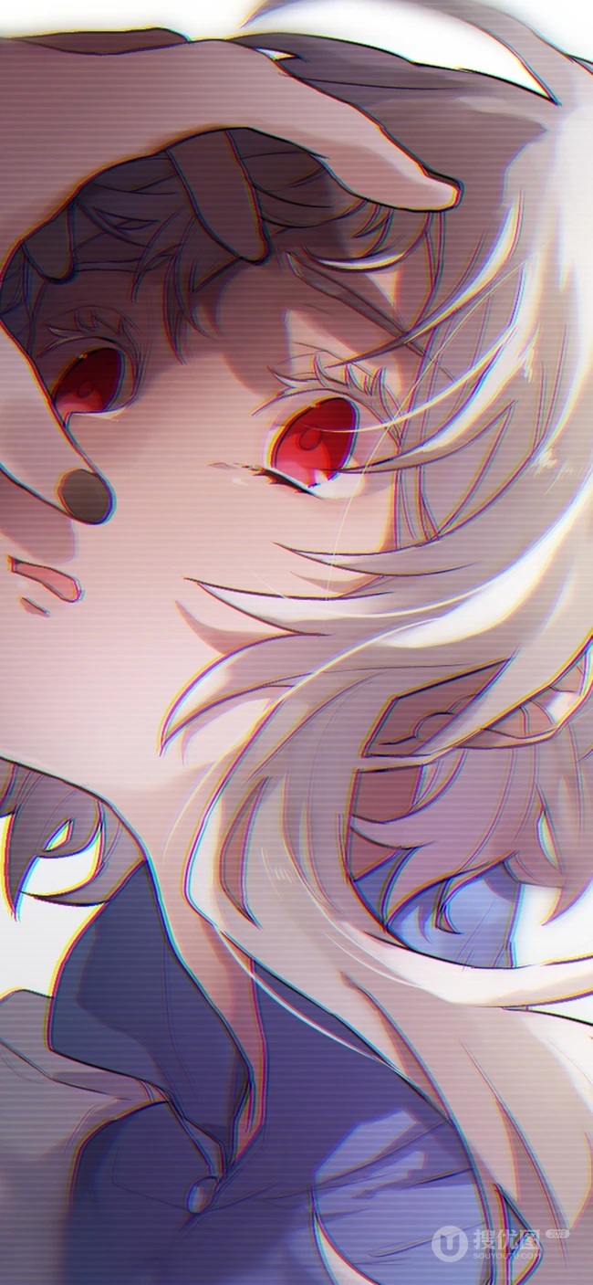 红色瞳孔的动漫少女人物插画手机壁纸