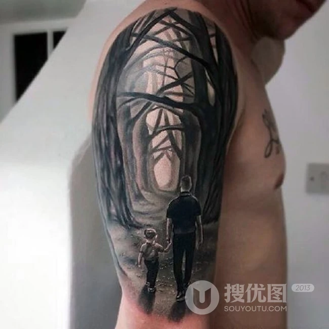 父与子，家与情，牵手中的父子亲情呵护爱护纹身系列图案图片 第5张