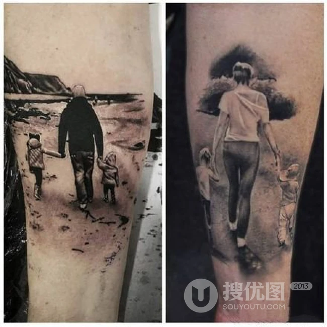 父与子，家与情，牵手中的父子亲情呵护爱护纹身系列图案图片 第3张