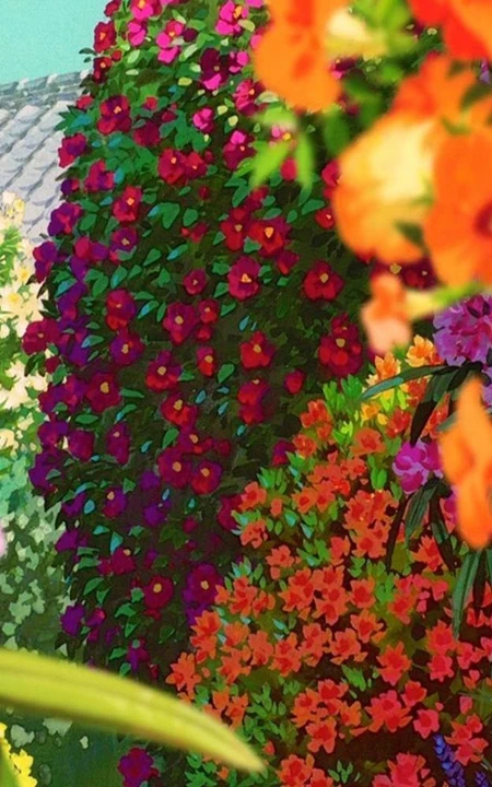 花香满屋的二次元花朵花卉场景插画美图，宫崎骏场景壁纸图片