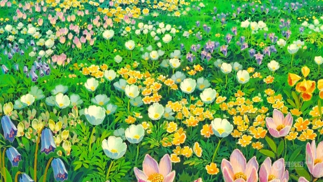 花香满屋的二次元花朵花卉场景插画美图，宫崎骏场景壁纸图片