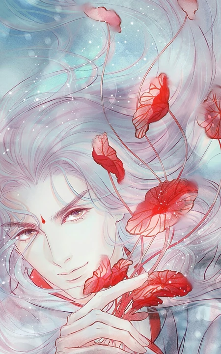 花儿与少年，超美二次元动漫帅哥美少男唯美意境插画图片