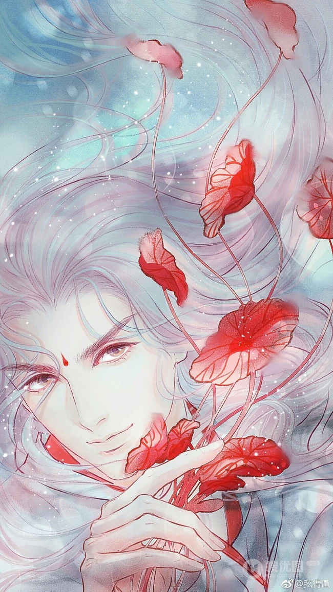花儿与少年，超美二次元动漫帅哥美少男唯美意境插画图片