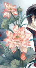 花儿与少年，超美二次元动漫帅哥美少男唯美意境插画图片