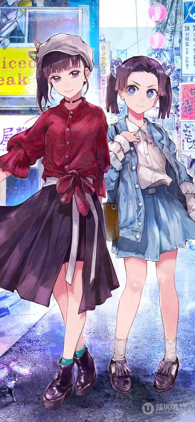 穿现代服饰的鬼灭之刃人物们的创意动漫手机壁纸